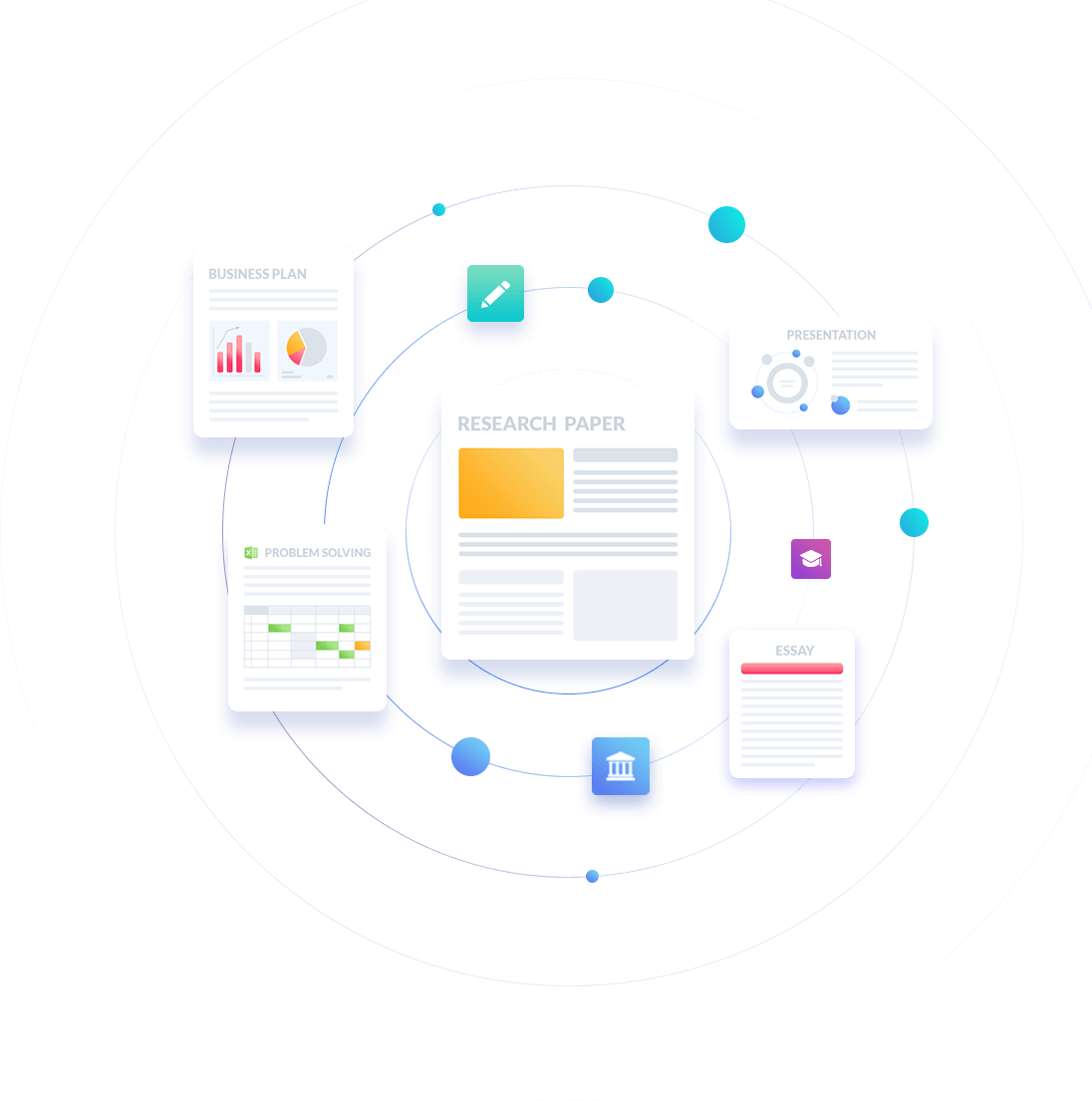 Illustration of the variety of writing services at Pro-Papers Illustration of types of academic papers